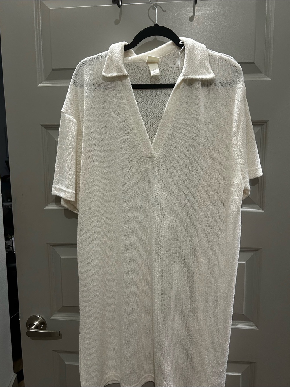 H&M Size XL Polo Tunic Dress Cream Collared V-Neck Lightweight Knit Dress